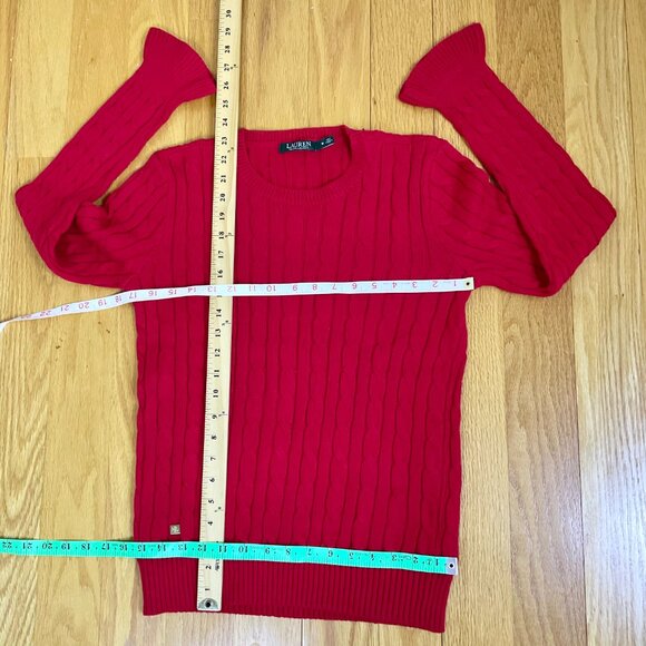 Lauren Ralph Lauren Sweater Cotton Cable Knit Flared Cuff Long Sleeves Red (M) - Picture 7 of 7